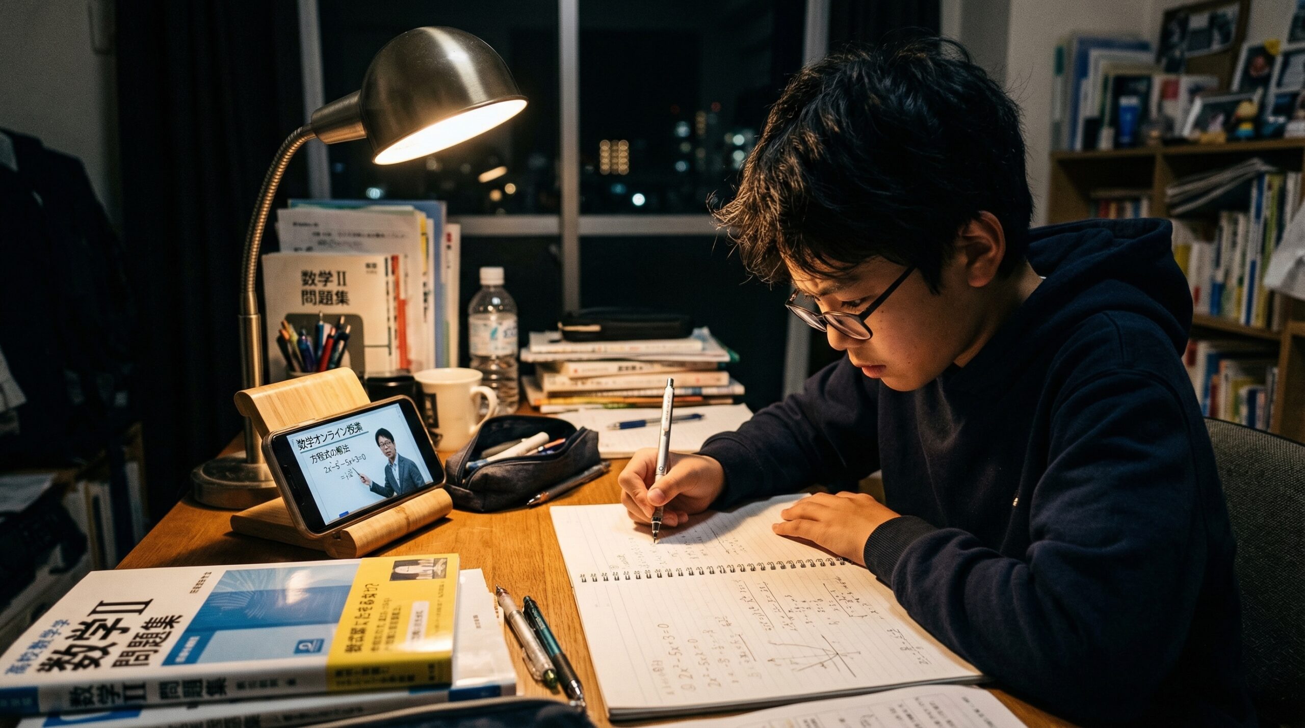 夜7時・散らかった勉強机